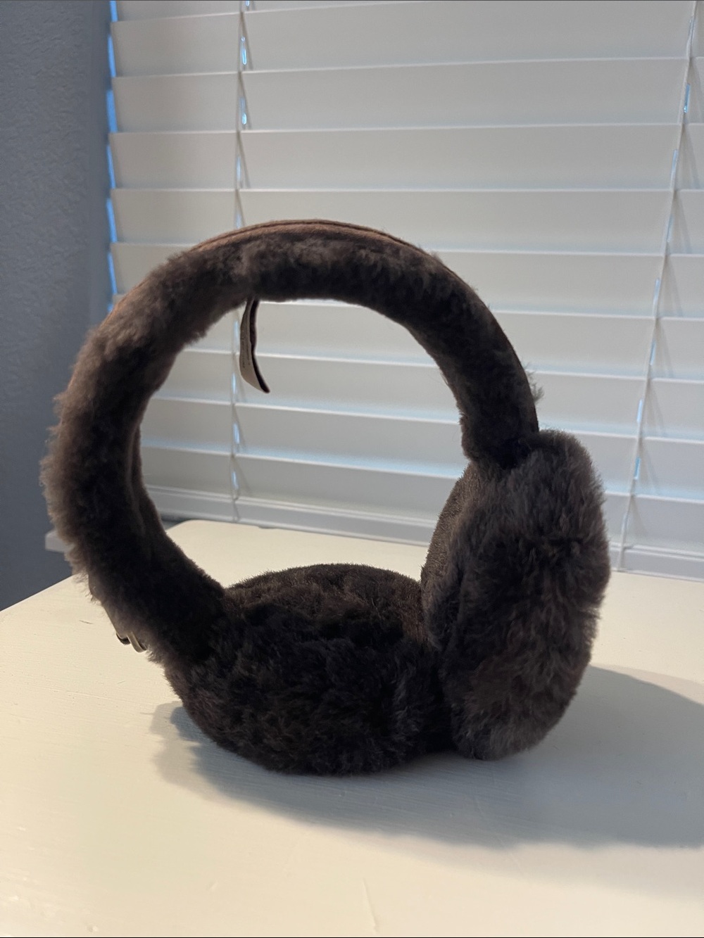 UGG Dark Brown Plush Faux-Fur Earmuffs